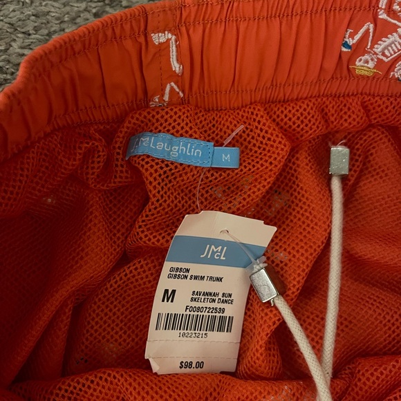 Men's Orange Swim Shorts with Embroidered Design - Picture 4 of 5